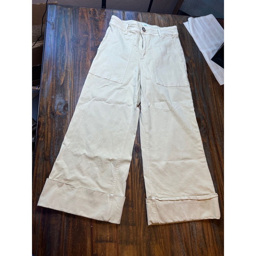 Pistola Wide Leg High Rise Patch Pocket Trousers Custard Beige Woman's Size 28